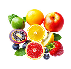 different type of mixed fruits isolated on white background png  