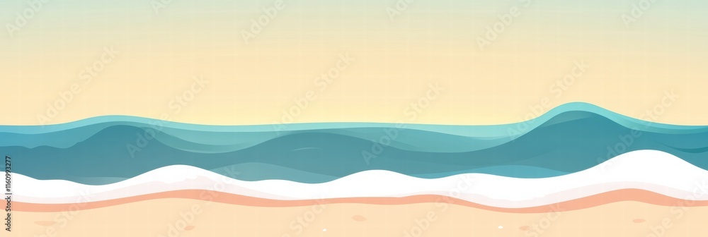 Poster gentle waves lapping at a serene beach with soft sand and a tranquil sky during sunset. generative a