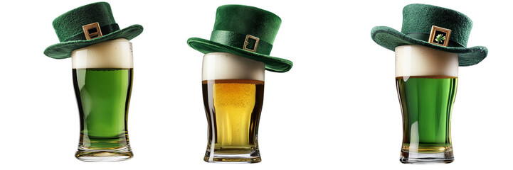 Set of A close-up of a green beer mug on a wooden bar counter on transparent png background