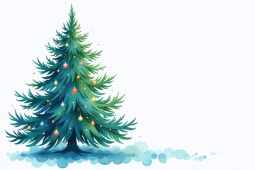 Fototapeta premium watercolor painting festive christmas tree shades blue green surrounding delicate branches gently