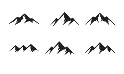 Fototapeta premium Minimalist Mountain Silhouettes Vector Set - Black and White Peaks, Adventure and Nature Inspired Graphic Designs for Outdoors and Hiking Themes..