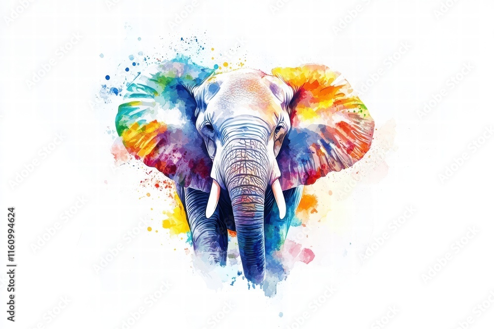 Aufkleber vibrant elephant illustration with colorful splash effects and ample space for text placement. gener
