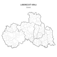 Political Map of the Liberec Region (Liberecký kraj) with Districts (Okres), AD MEC (SO ORP), AD CLA (SO POU) and Municipalities (Obcí) as of 2024 - Czechia/Czech Republic (Česko) - Vector Map
