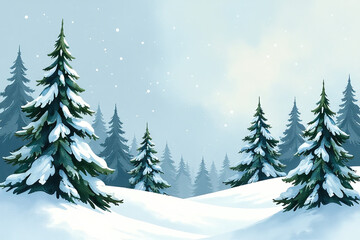 Fototapeta premium winter scenery features christmas fir trees beautiful watercolor coniferous forest illustration snow outdoor