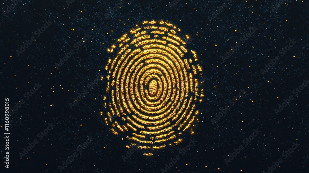 Poster golden fingerprint pattern on dark background for creative projects