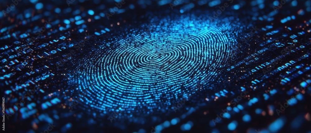 Aufkleber digital fingerprint overlay on abstract blue data background