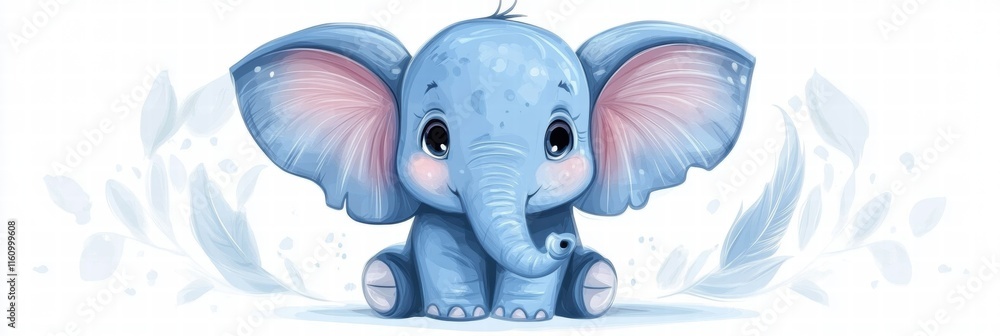 Aufkleber illustration of a cute elephant character with large ears and playful expression, suitable for vario