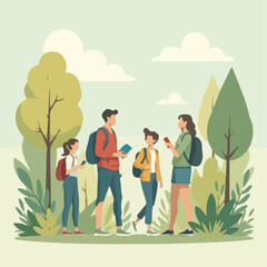Students going university Illustration vector design, Students going to University in natural background