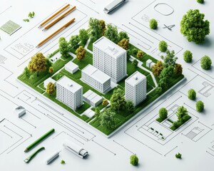 Urban planner visualizing adaptable green spaces for corporate and public use, representing ecoconscious adaptability