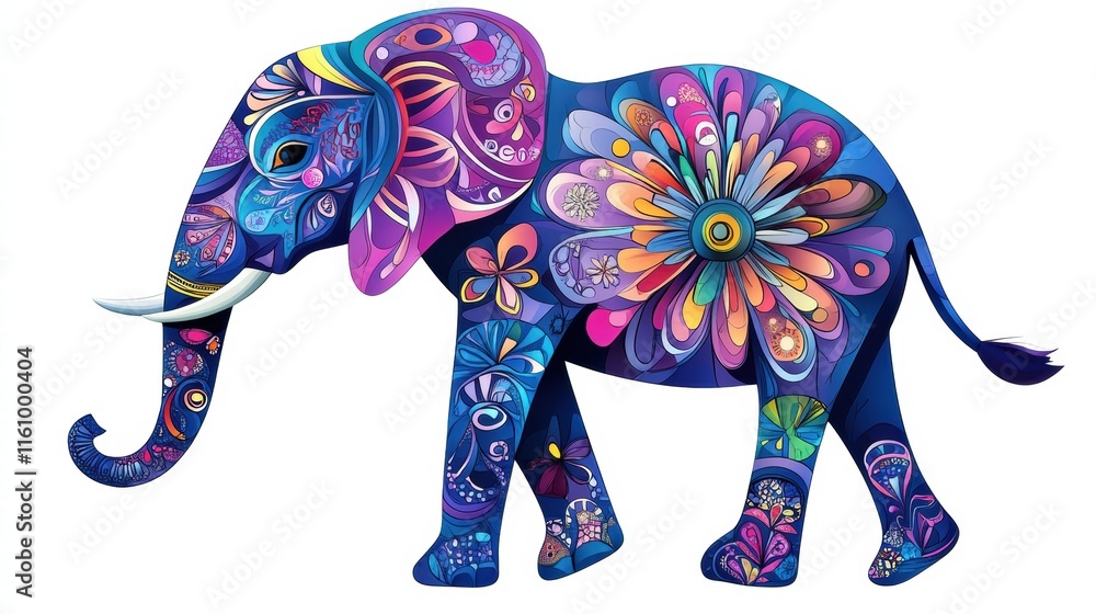 Aufkleber brightly colored elephant illustration with intricate patterns and ample copy space for your text. g