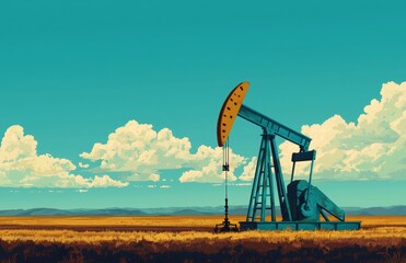 Fototapeta premium Oil Pump Jack in Vibrant Desert Landscape Under Blue Sky