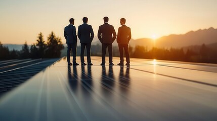 Business team in a dynamic solarpowered meeting room, symbolizing adaptability and sustainability in planning