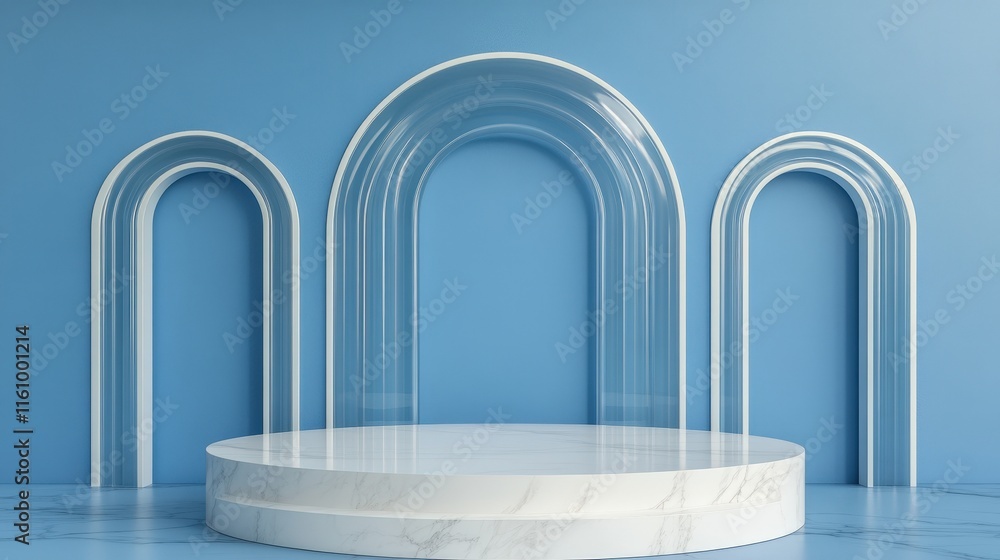 Poster modern arch design with transparent elements on a blue background