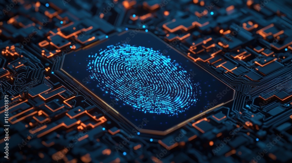 Poster abstract digital fingerprint on circuit board background design