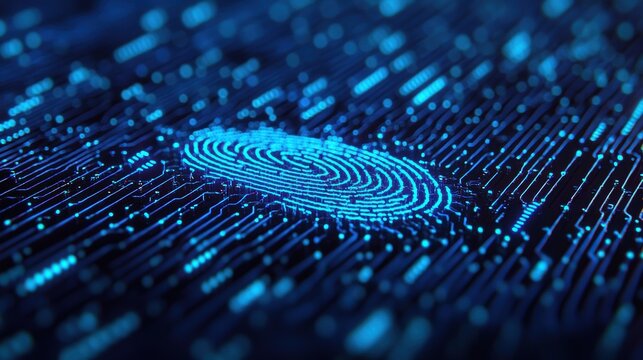 Futuristic Digital Fingerprint Technology on Circuit Board Background