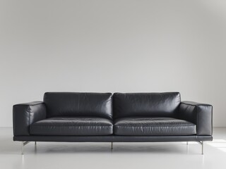 Fototapeta premium A black couch is sitting on a white floor