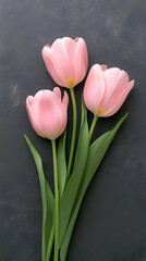 Pink Tulips on Dark Background Photo