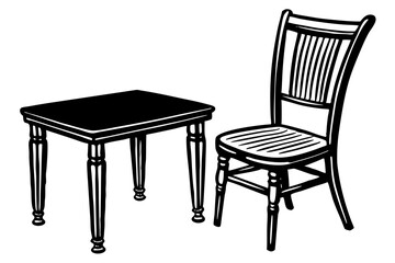 Illustration of an isolated set of tables and chair