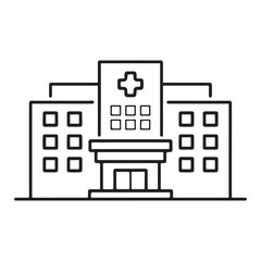 Hospital Line Vector Icon. Editable Stroke. Pixel Perfect.