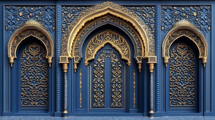Obraz premium Intricate Blue Gold Architectural Paneling Design