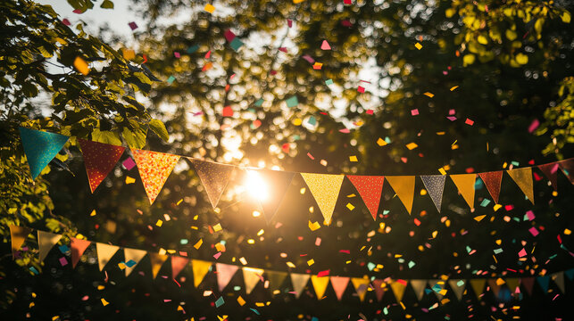 Bunte Wimpel: Festliche Atmosph&auml;re unter strahlendem Sonnenlicht

