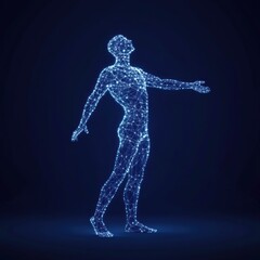 Obraz premium Human silhouette made of glowing lines and dots on dark background
