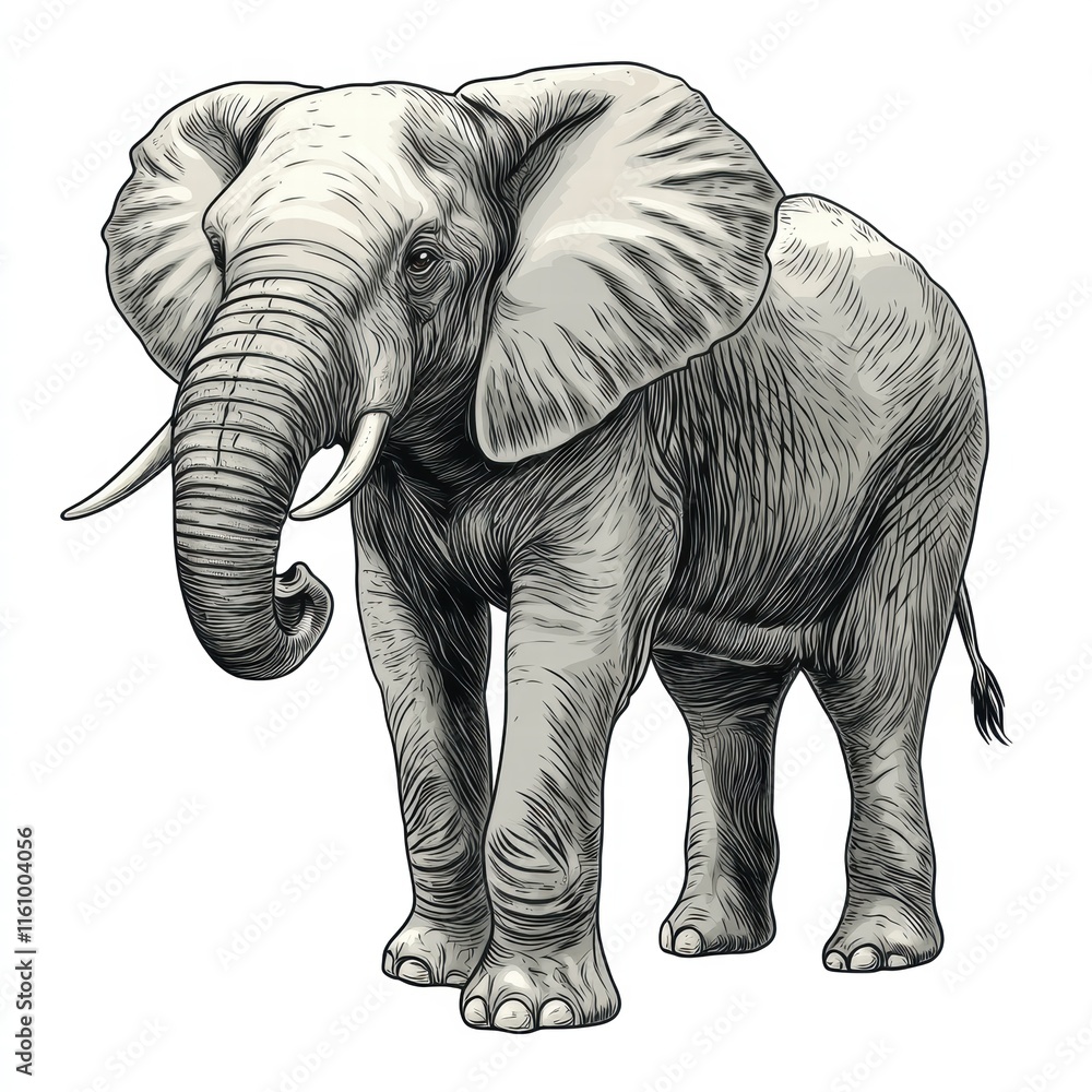 Poster Illustration of an elephant standing alone with ample space for text and creative projects. Generative AI