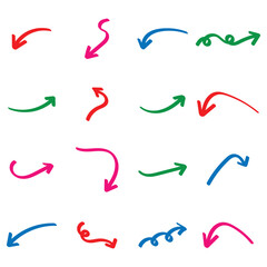 Hand drawn colorful vector doodle arrow set collection on white background.