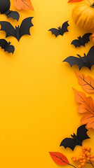 Naklejka premium Halloween Illustration Bats Pumpkins Leaves