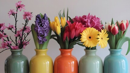 Vibrant Floral Arrangement in Ceramic Vases for Modern Decor