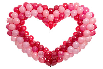 Obraz premium Multicolored Love Heart. Pink, Red balloons arranged in a heart shape on the isolated background. 3D Render