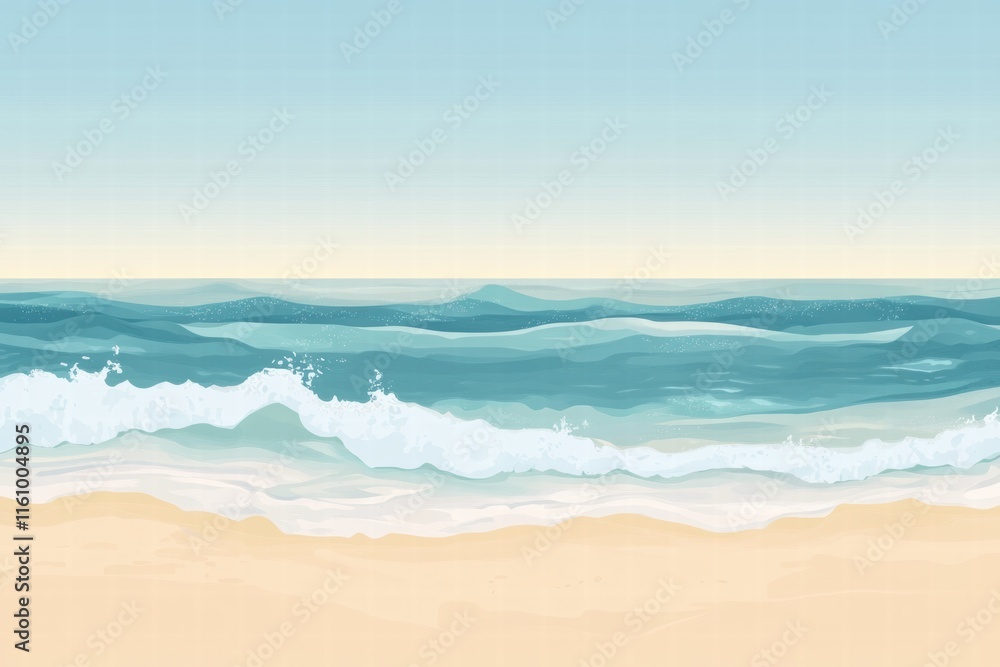 Aufkleber Relaxing beach with gentle waves and ample space for text during sunset hours for a tranquil atmosphere. Generative AI
