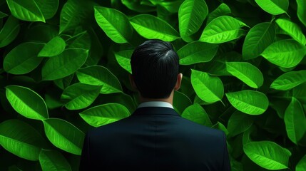 CEO strategizing with a dynamic interface integrating sustainability data, representing adaptability in leadership