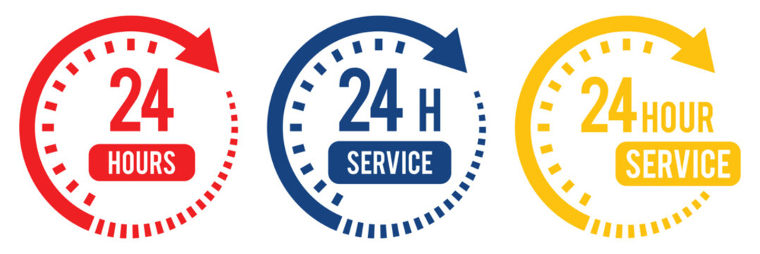 24 hour service icon. 24 hours icon. 24 hours order execution or delivery service icon. 24 hours icon flat style on a white background.