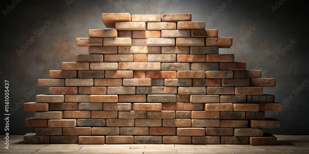 Poster a wall constructed of rustic bricks, bathed in the warm glow of a soft light