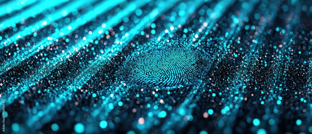 Poster abstract pattern with light glitter and fingerprint in blue background
