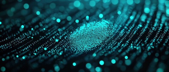 Unique Digital Fingerprint Displayed Among Glowing Particles