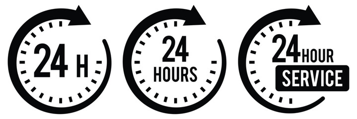 24 hour service icon. 24 hours icon. 24 hours order execution or delivery service icon. 24 hours icon flat style on a white background.