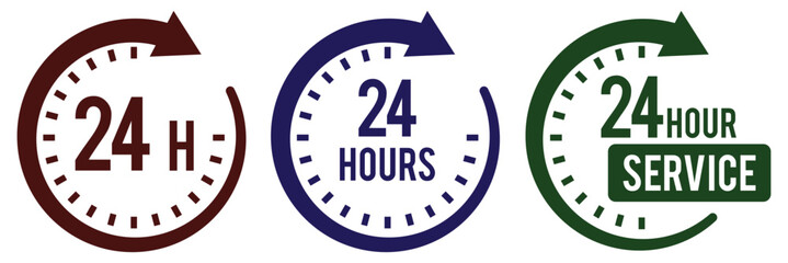 24 hour service icon. 24 hours icon. 24 hours order execution or delivery service icon. 24 hours icon flat style on a white background.