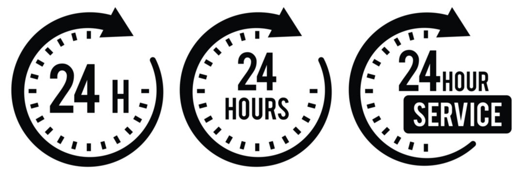 24 hour service icon. 24 hours icon. 24 hours order execution or delivery service icon. 24 hours icon flat style on a white background.