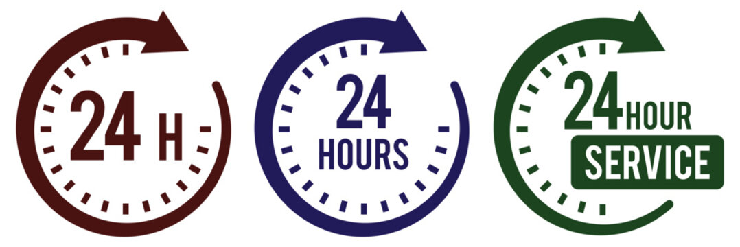 24 hour service icon. 24 hours icon. 24 hours order execution or delivery service icon. 24 hours icon flat style on a white background.