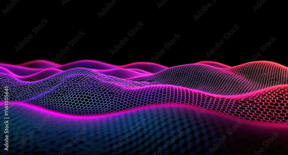 Poster abstract wave patterns with neon colors in dark background
