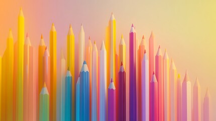 Obraz premium Colorful Pencils Arranged In A Cityscape Formation