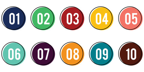 Bullet points numbers. Colorful bullet point number. Number bullet point set with text template. Abstract number bullet point vector set. 