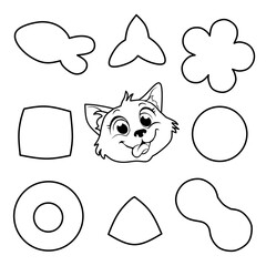 Set of icons of various shapes of dry food for cats.
