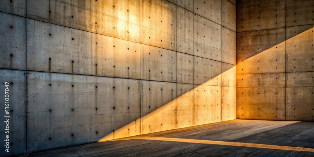 Poster A diagonal ray of sunlight illuminates a concrete wall, casting a long shadow across the empty floor.