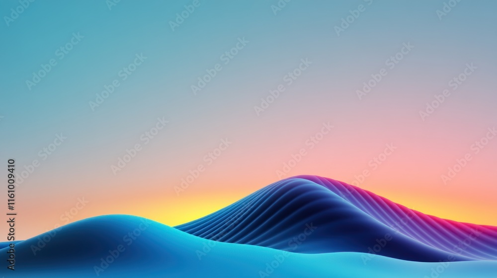 Poster abstract landscape with smooth waves and a gradient sky.
