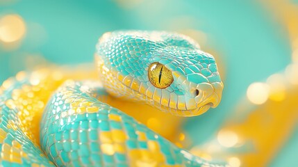 Fototapeta premium Serpent goddess radiates golden light with shimmering emerald and sapphire scales in a surreal Egyptian setting