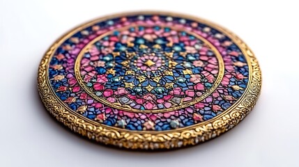 Ornate Circular Mosaic Artwork In Gold Frame