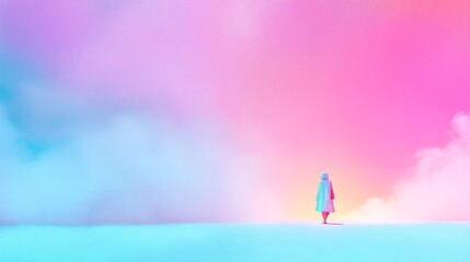 Lone figure traverses endless golden sands illuminated by starlight and a glowing cosmic river in a serene landscape